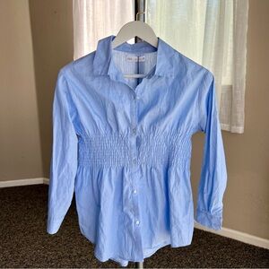 NWT Zara Shirred Fitted Blue Shirt Youth